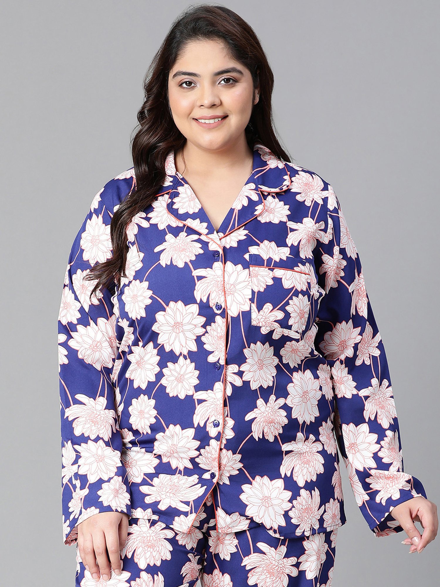 Oxolloxo Blue Floral Print Night Shirt