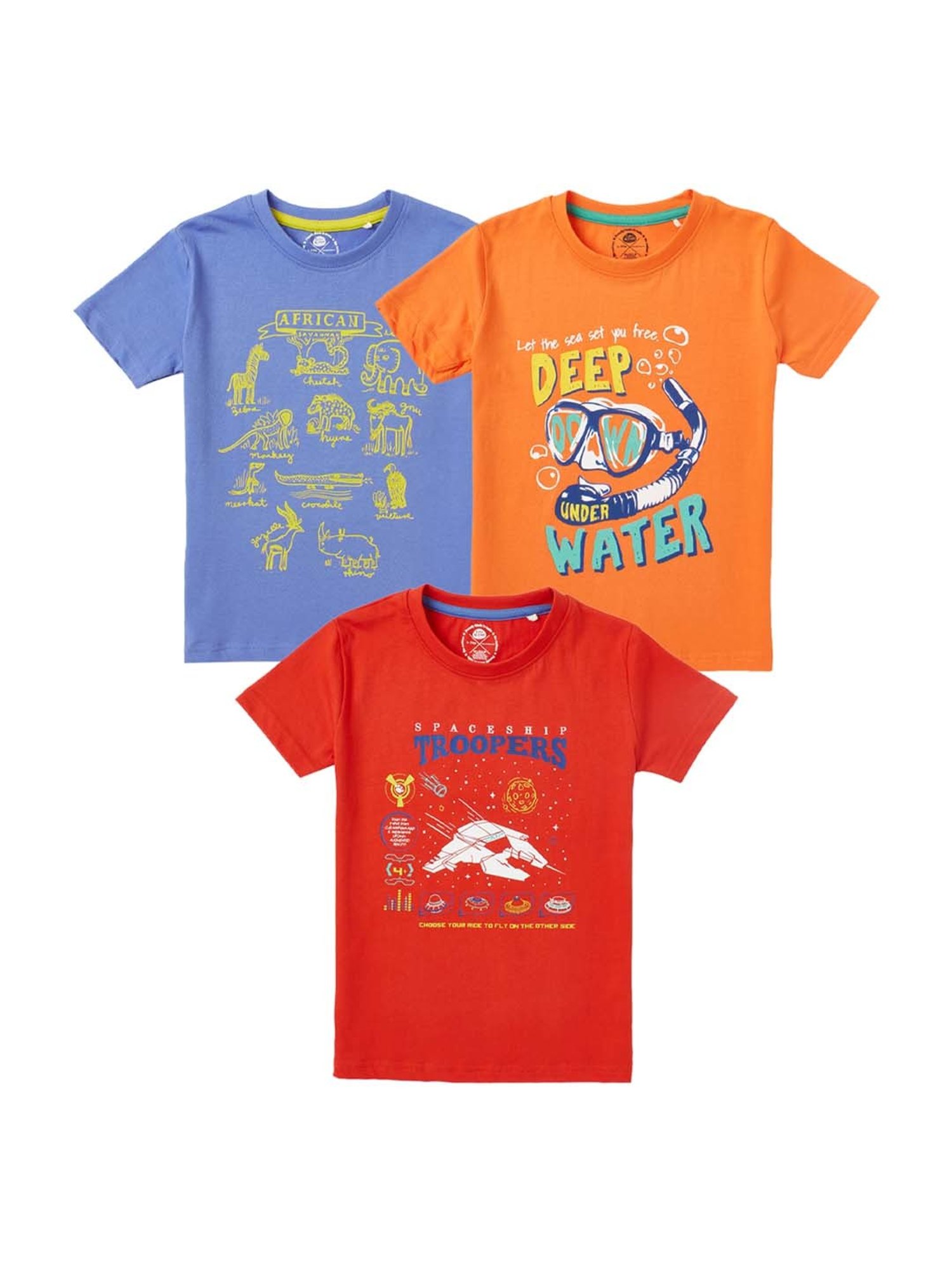 Cub McPaws Kids Multicolor Cotton Printed T-Shirt (Pack of 3)