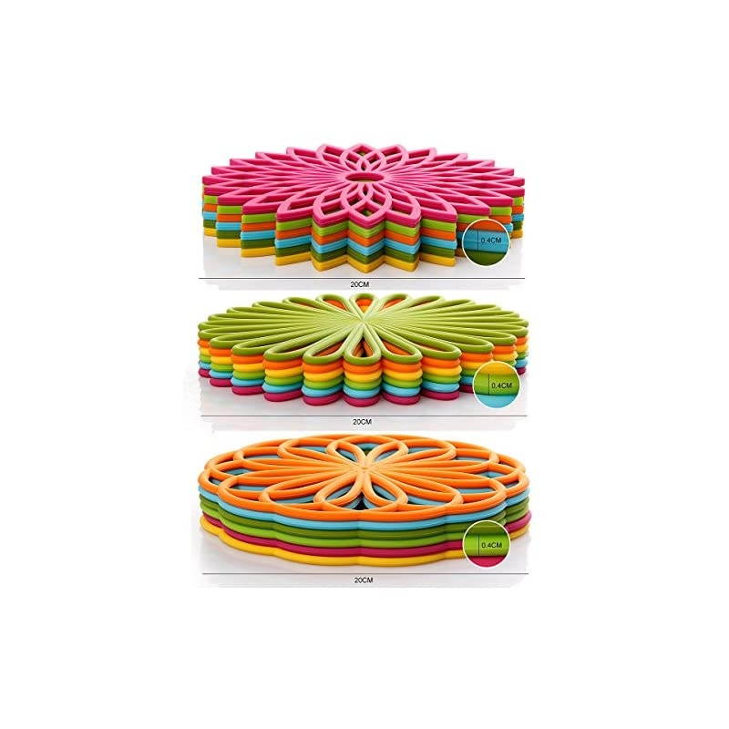 3 Set Silicone Multi-Use Flower Trivet Mat - Premium Quality Insulated Flexible Durable Non Slip Coasters Hot Pads Fuscia