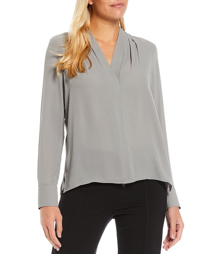 Preston & York Caroline Bow Woven V-Neck 3/4 Sleeve Blouse