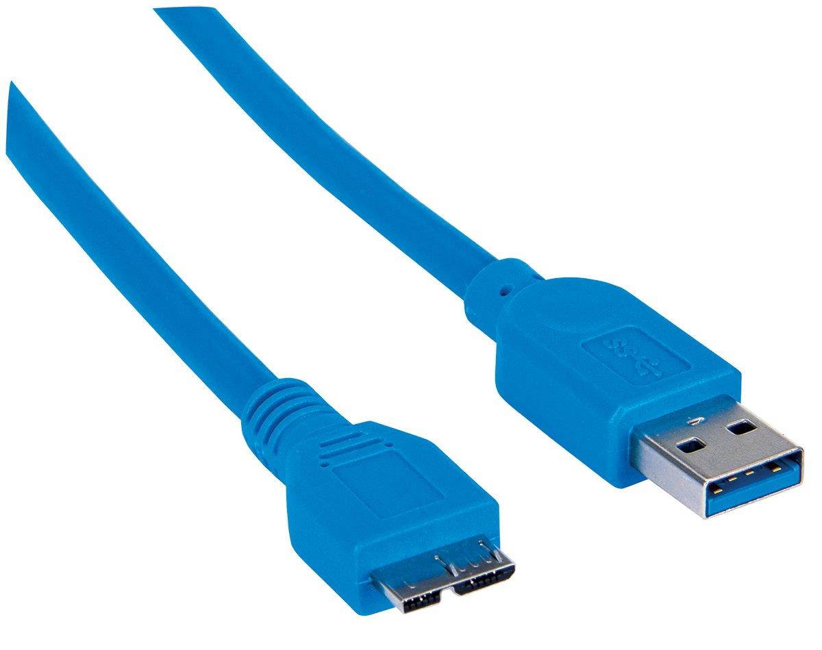 MANHATTAN 3.3-Feet SuperSpeed USB Cable A Male/Micro B Male 1m, Blue (393898)