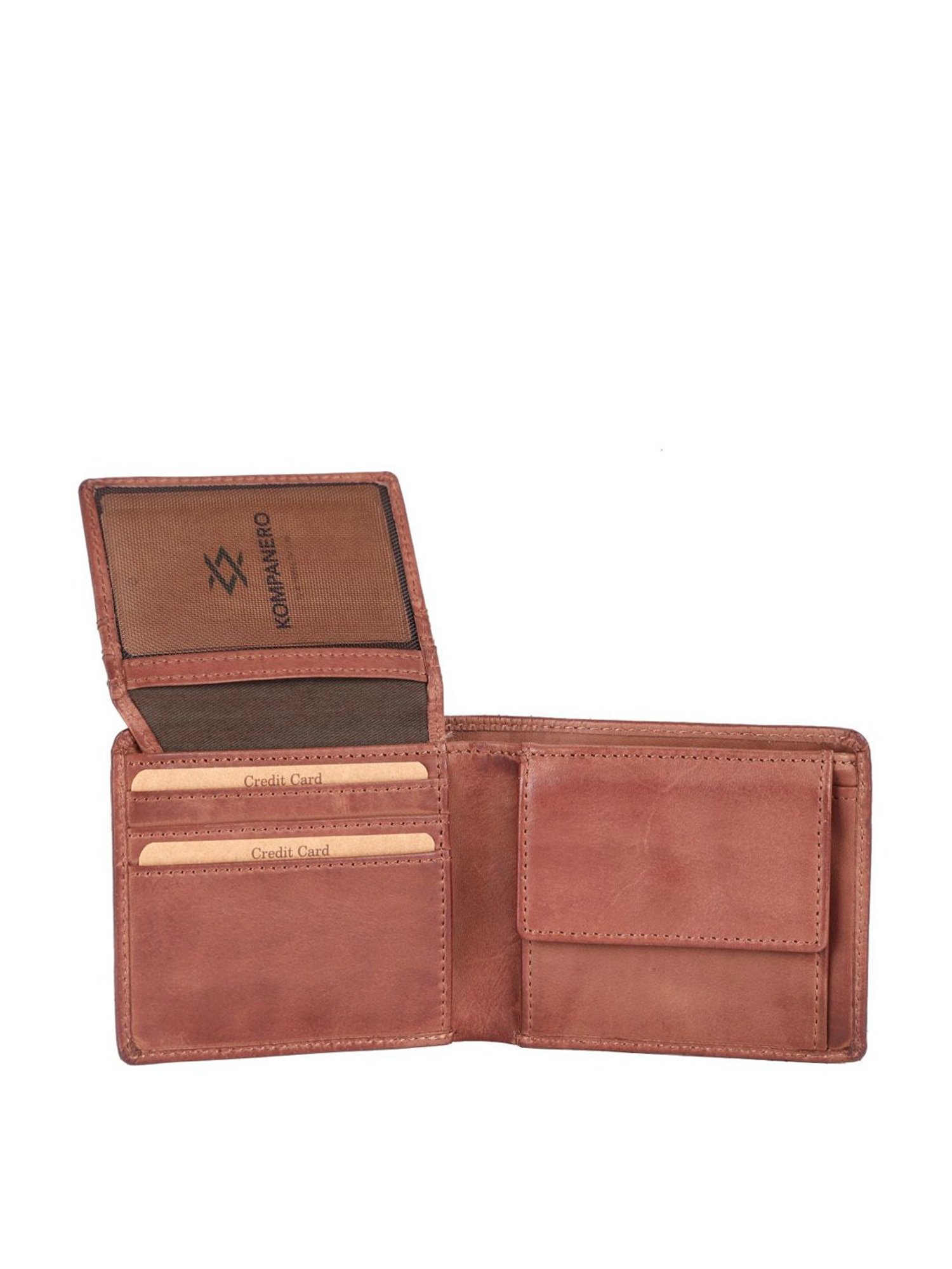 KOMPANERO Theo Cognac Leather Textured Bi-Fold Wallet