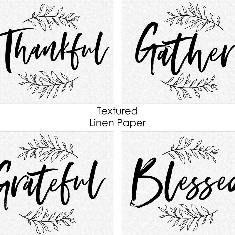 Big Dot of Happiness Thankful Gather Grateful Blessed - Unframed Fall Decor Linen Paper Wall Art - Set of 4 - Artisms - 8 x 10 inches