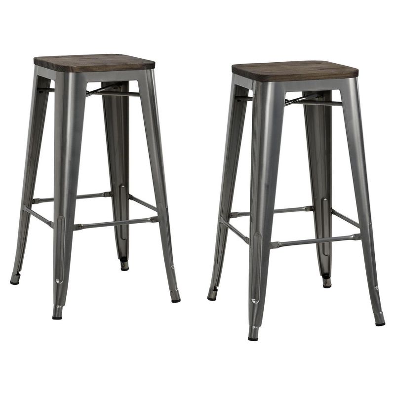 Set of 2 30" Fusion Metal Backless Barstools with Wood Seat Gun Metal - Dorel Home Products