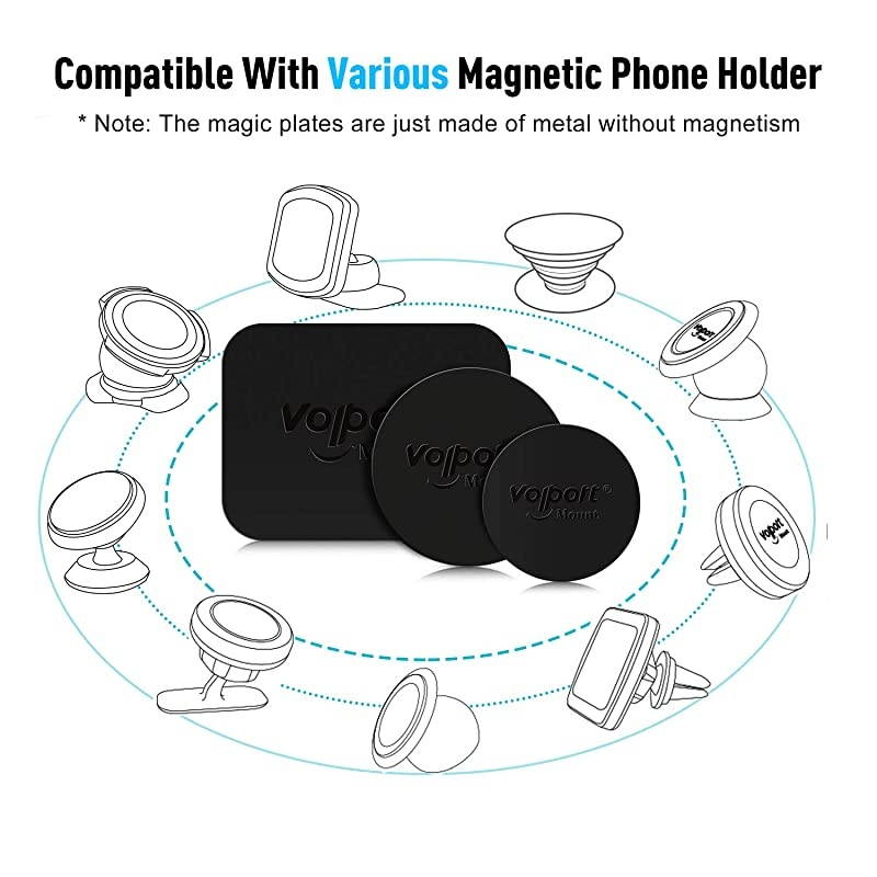 Metal Plate for Phone Magnet, 10 Pack  MagicPlate with 3M Adhesive Replacement for Magnetic Phone Car Mount Holder & Cradle & Stand ( Vent / CD / Windshield / Dashboard ) - Rectangle and Round