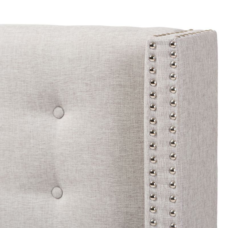 Ginaro Modern and Contemporary Fabric Button Tufted Nail Head Winged Headboard Queen Gray - Baxton Studio