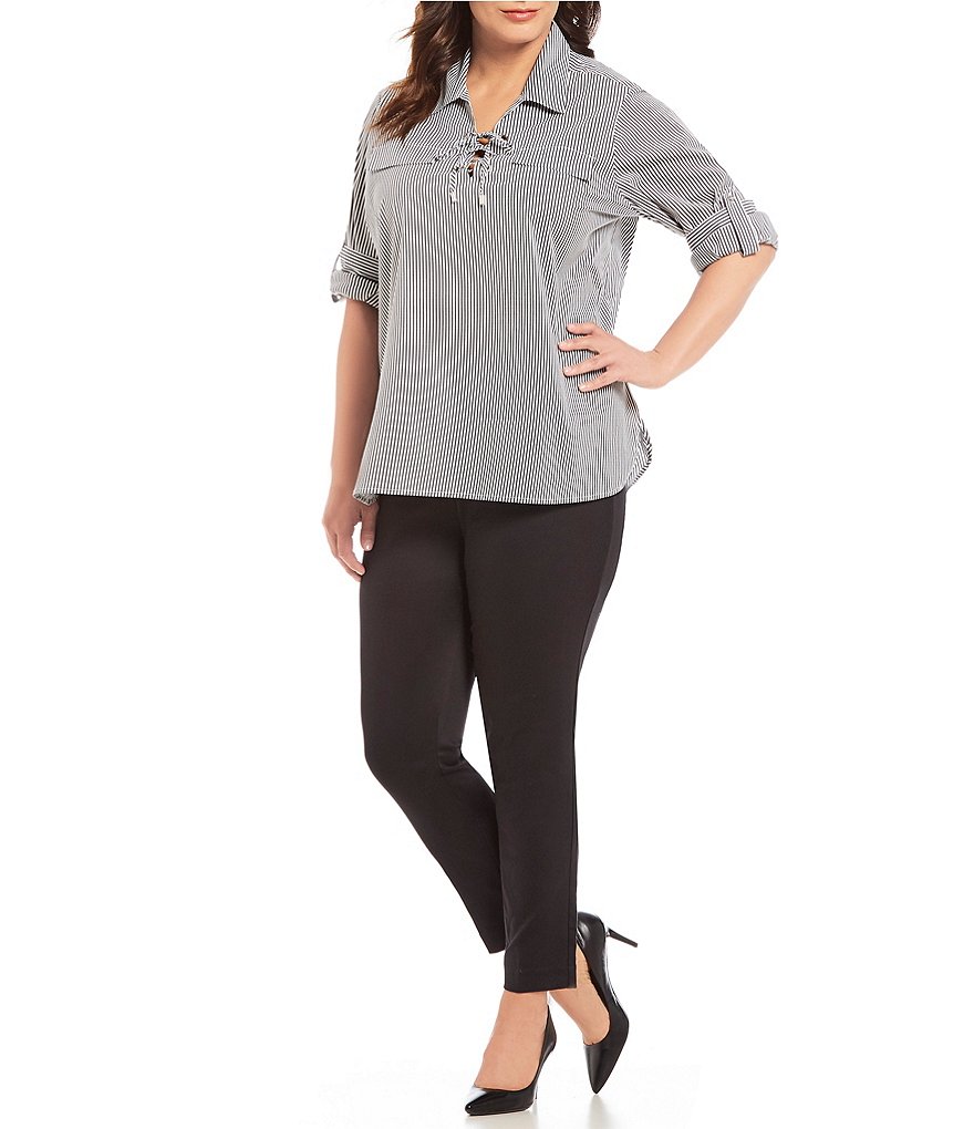 Kasper Plus Size Stretch Crepe Stand Combo Collar One Button Jacket