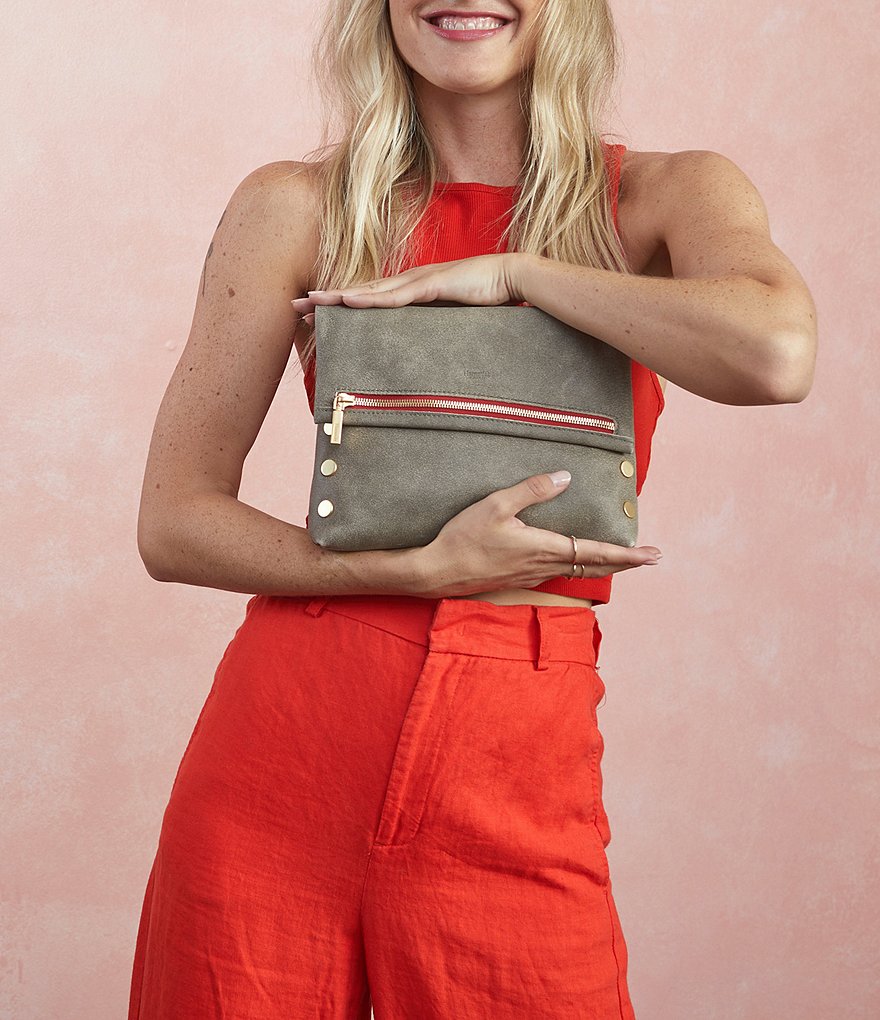 Hammitt VIP Fold Over Large Studded Leather Zip Flap Crossbody Bag