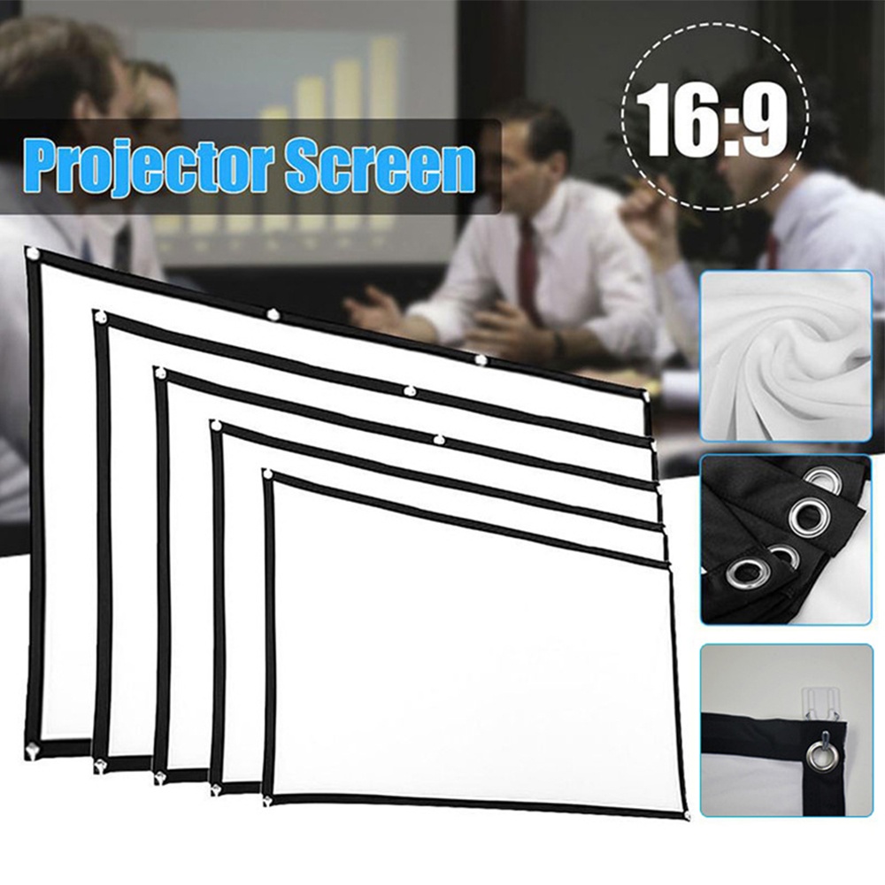 Aibecy Projection Screen 16:9 HD 4K Movie Screen Curtain Foldable Portable Anti-Crease Projector Screen with Stick Hooks for Indoor Outdoor Home Theater Office Presentation Support Front & Rear