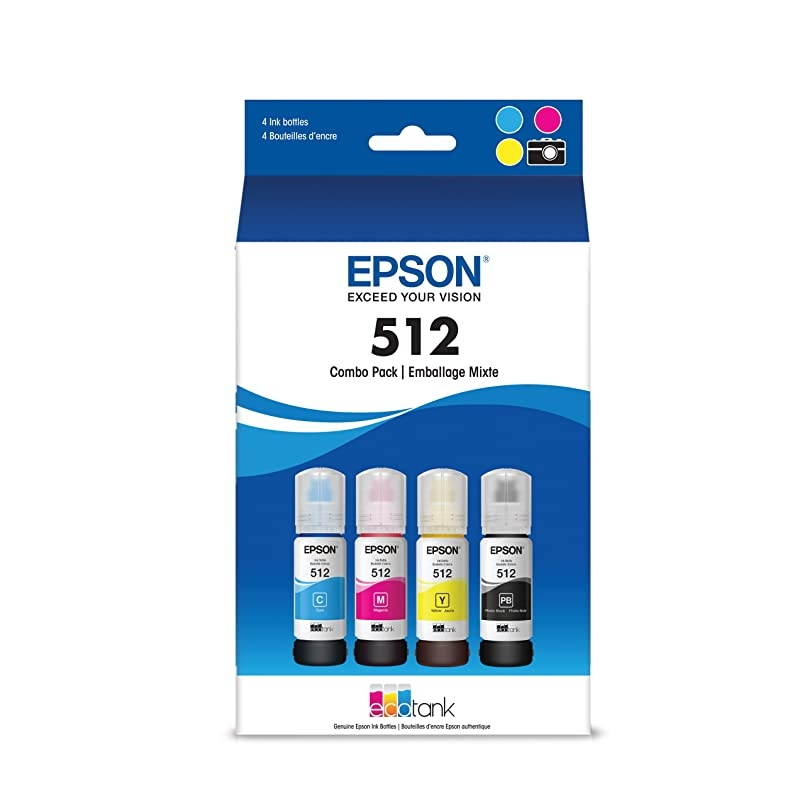 T512 EcoTank Ink Ultra-high Capacity Bottle Color Combo Pack (T512520-S) for select  EcoTank Printers