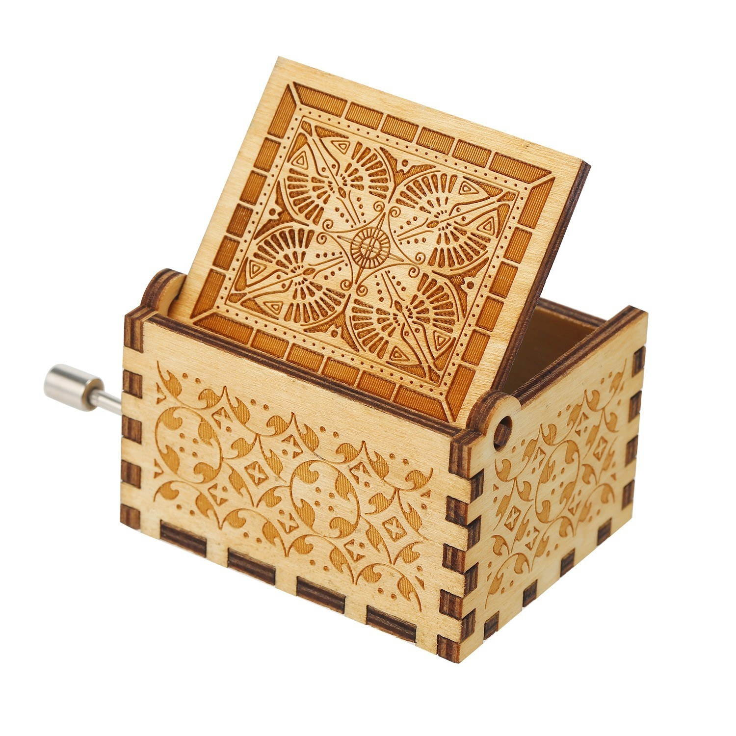 Vintage Wooden Music Box Hand Crank Music Case Carved Engraving Children Toy Christmas Festival Presents