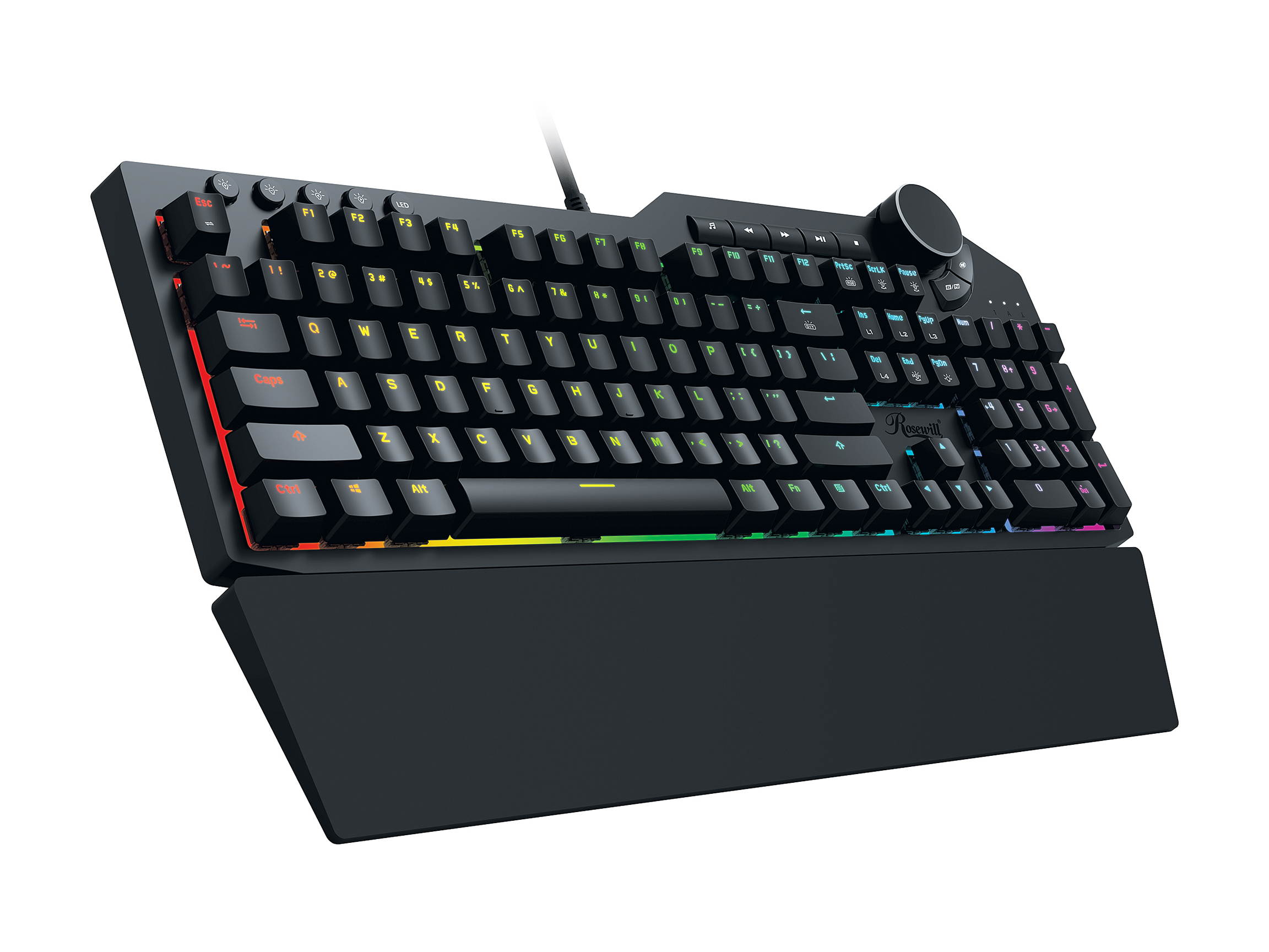 Rosewill Mechanical Gaming Keyboard, 15 RGB Backlit Modes, 2-Port USB Passthrough, Media Keys and Multifunctional Volume Dial, Blue Switches - NEON K90 RGB