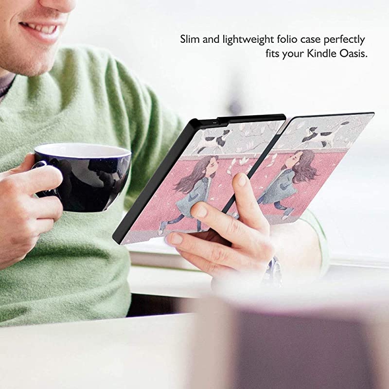 Water-Safe Case for All New K i n d l e O a s i s 7 inch case 2019/2017 Release- PU Leather Smart Cover with Auto Wake/Sleep Cover (Spring)