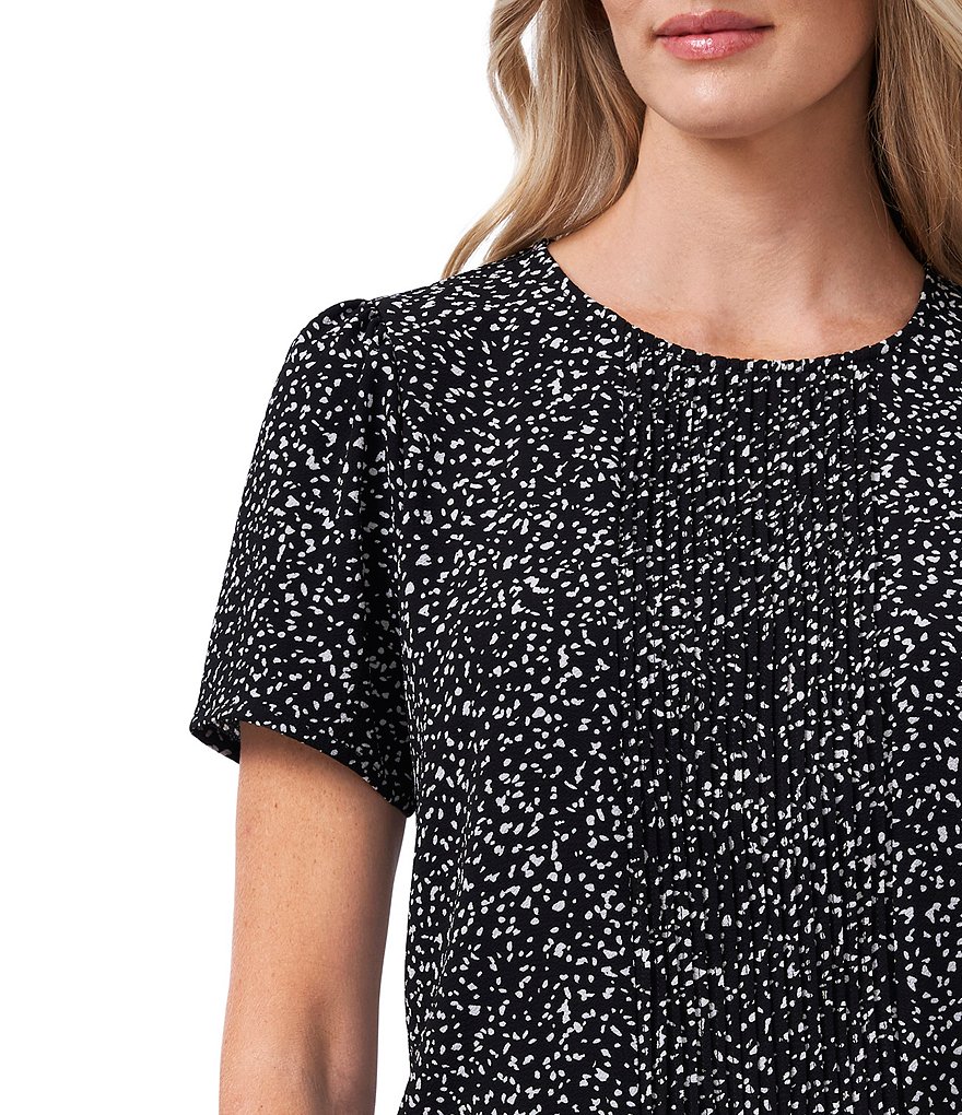 CeCe Short Sleeve Print Pleated Front Blouse