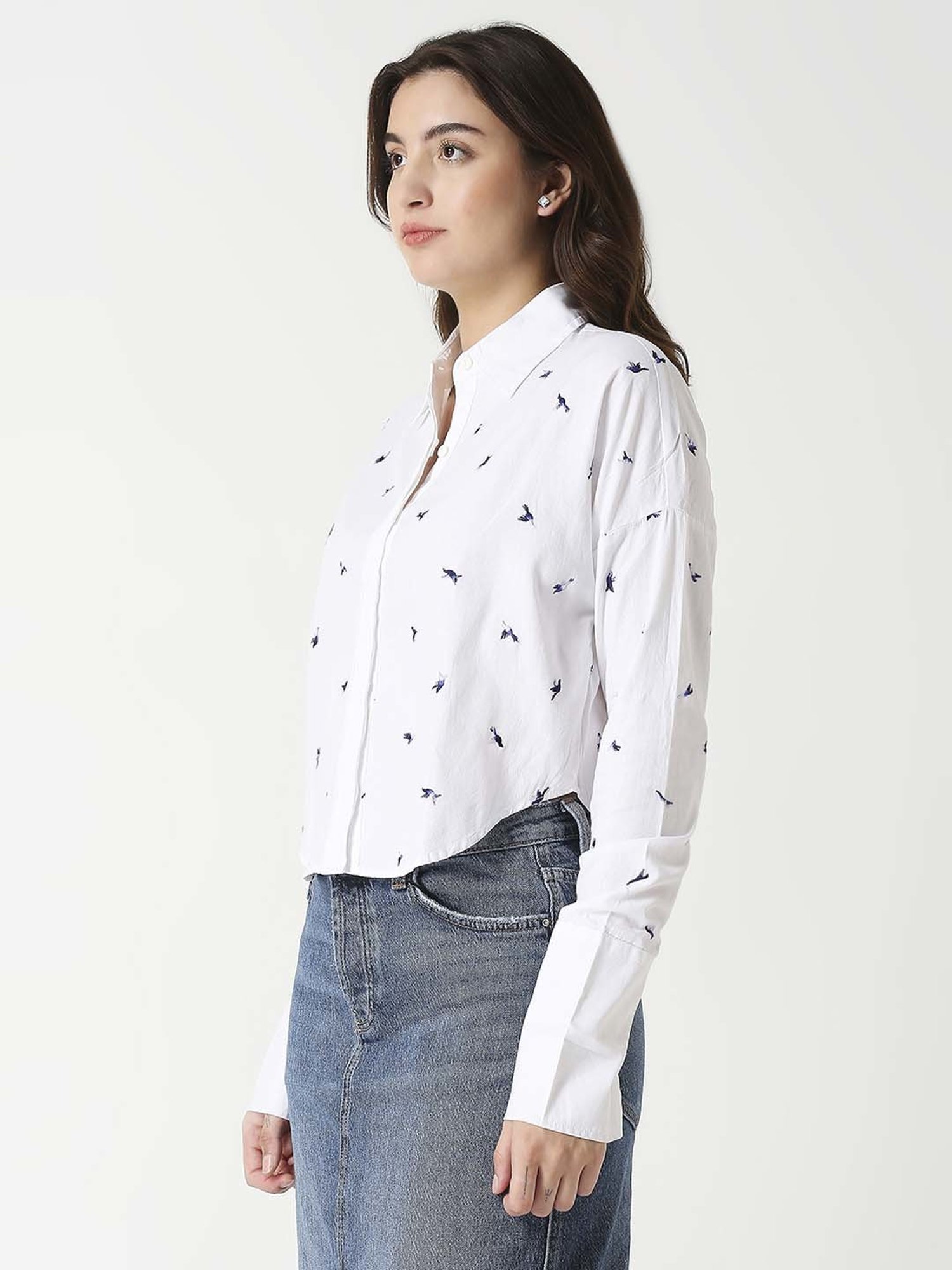 Remanika White Cotton Embroidered Shirt