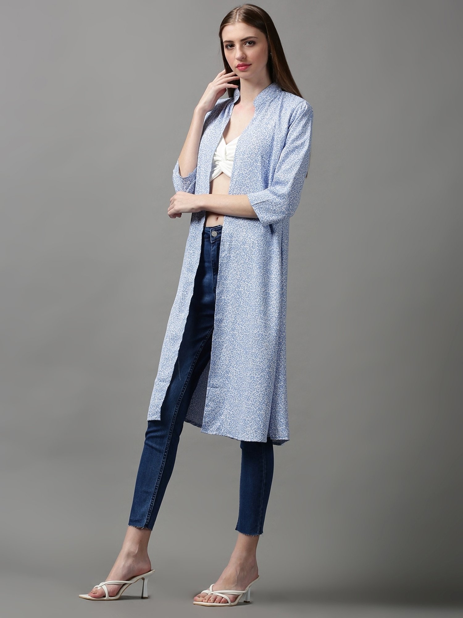 SHOWOFF Blue Printed Longline Shrug
