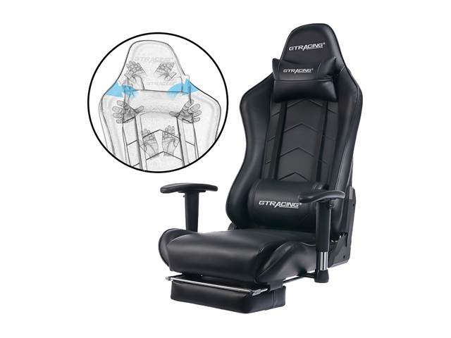 GTRACING Big and Tall Gaming Chair with Footrest Heavy Duty Adjustable Recliner with Headrest Lumbar Support Pillow High Back Ergonomic Leather Racing Computer Desk Executive Office Chair