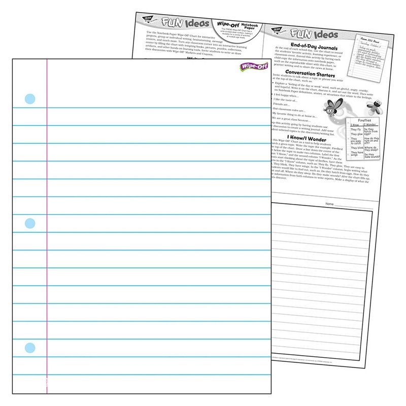 6pk 17" x 22" Notebook Paper Wipe-Off Chart - TREND