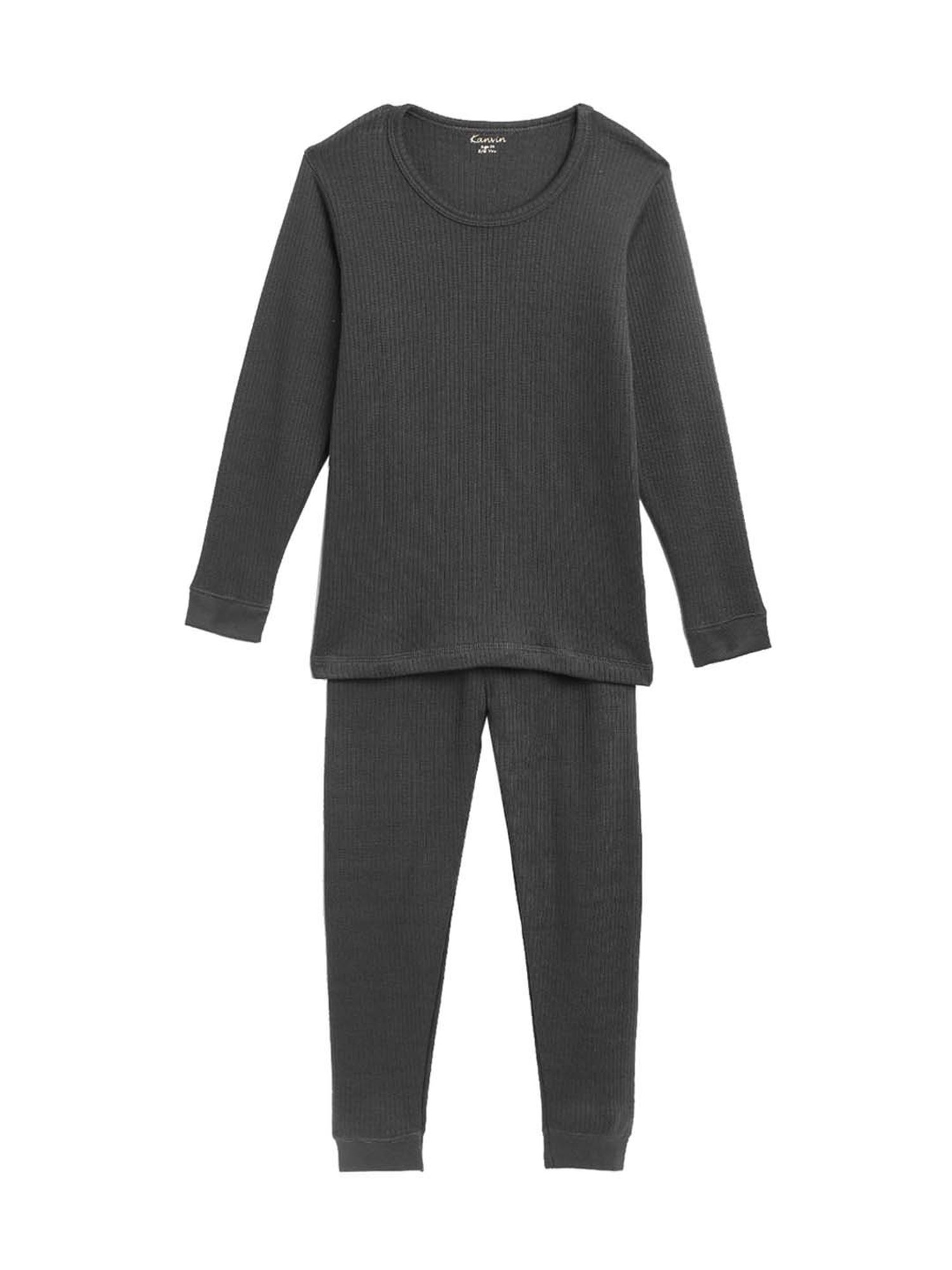 Kanvin Kids Charcoal Regular Fit Thermal Top & Pants Set