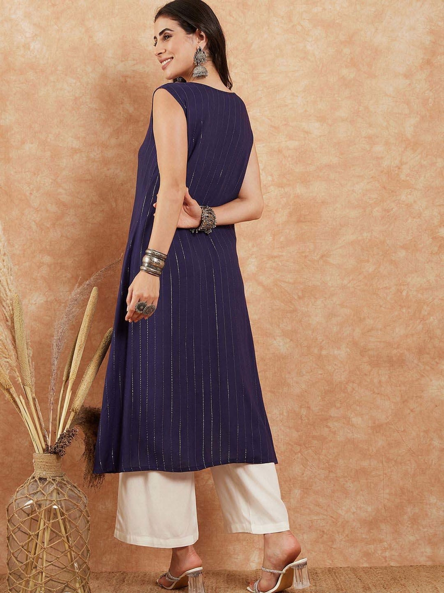 Inweave Blue & White Striped Kurta & Pant Set