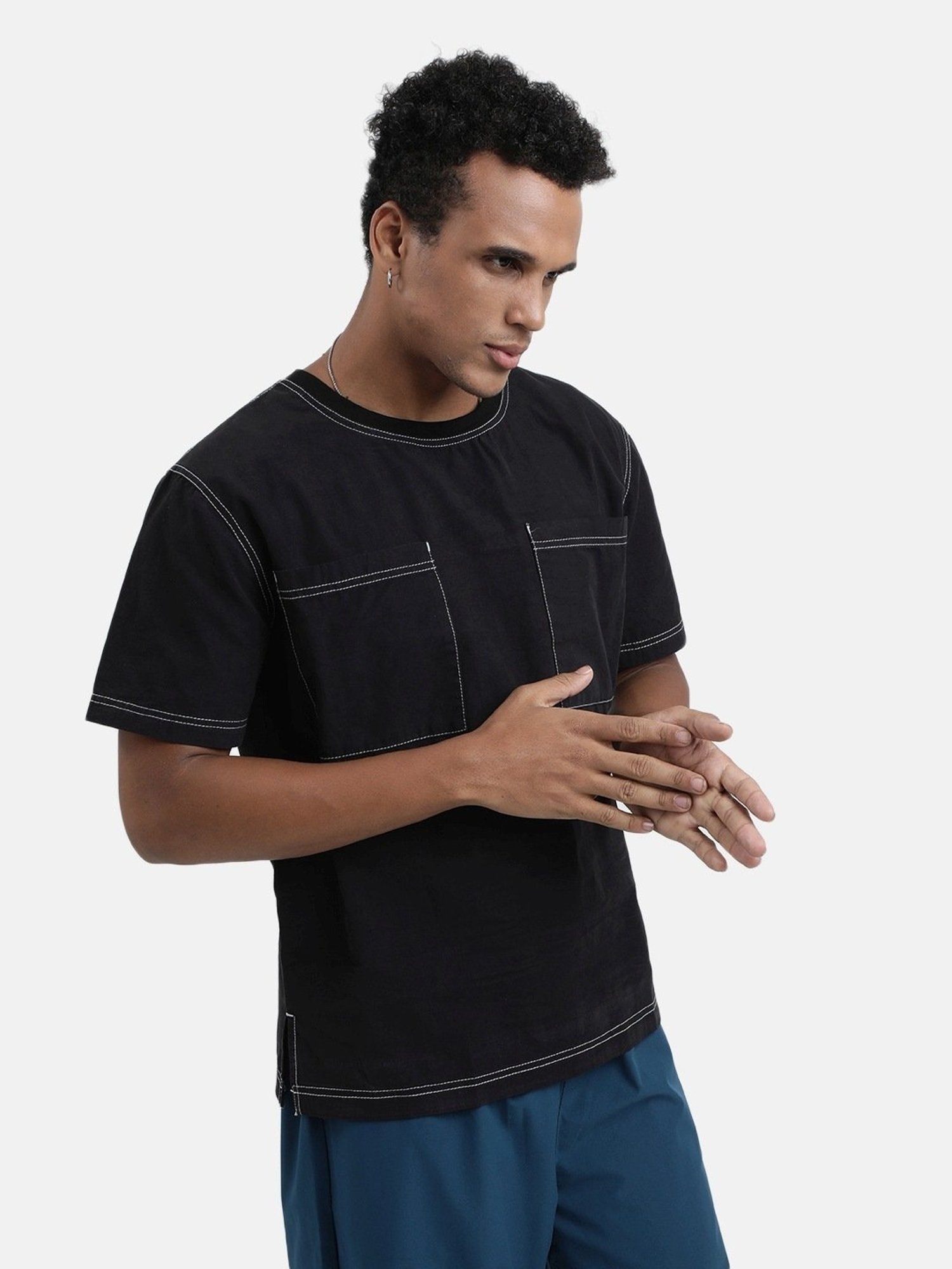 Bene Kleed Black Cotton Relaxed Fit T-Shirt