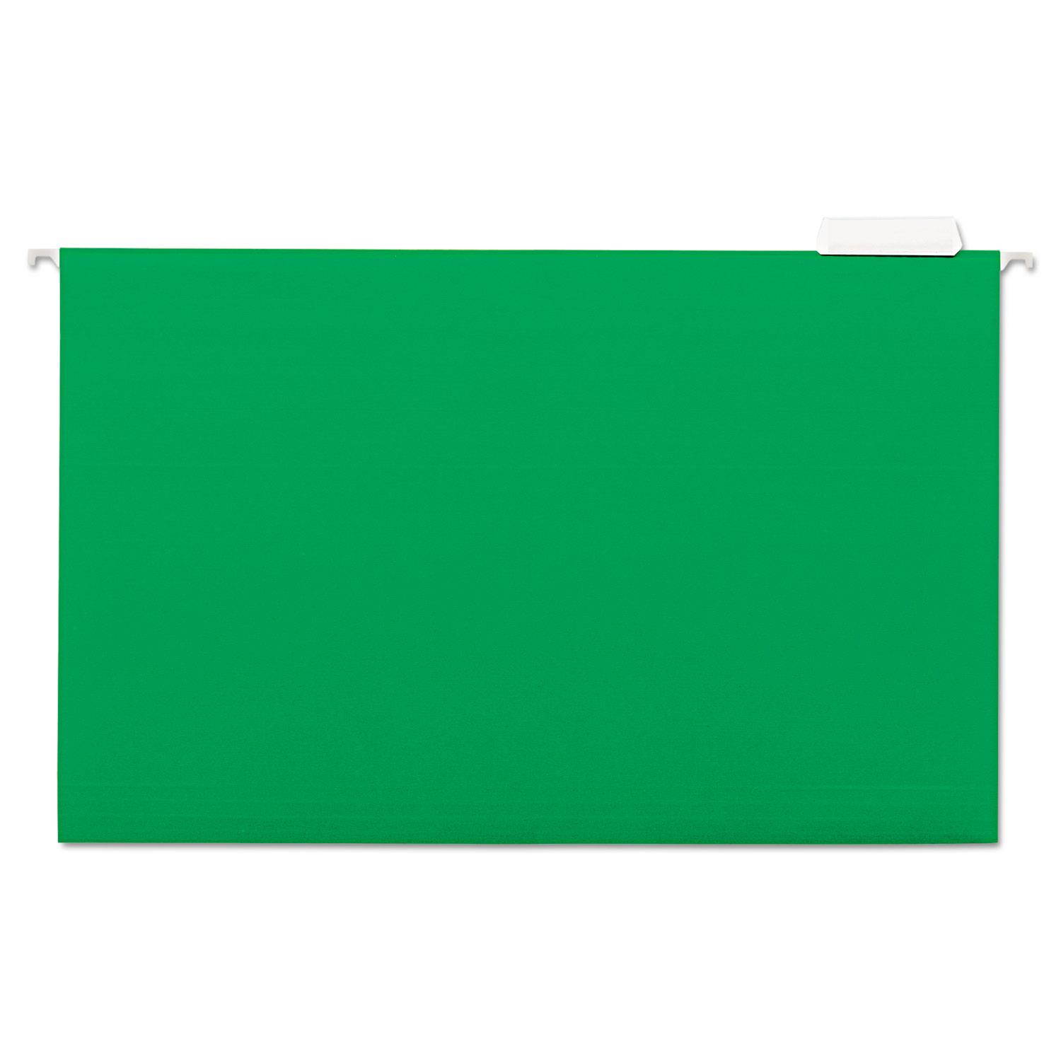 Hanging File Folders, 1/5 Tab, 11 Point Stock, Legal, Green, 25/box