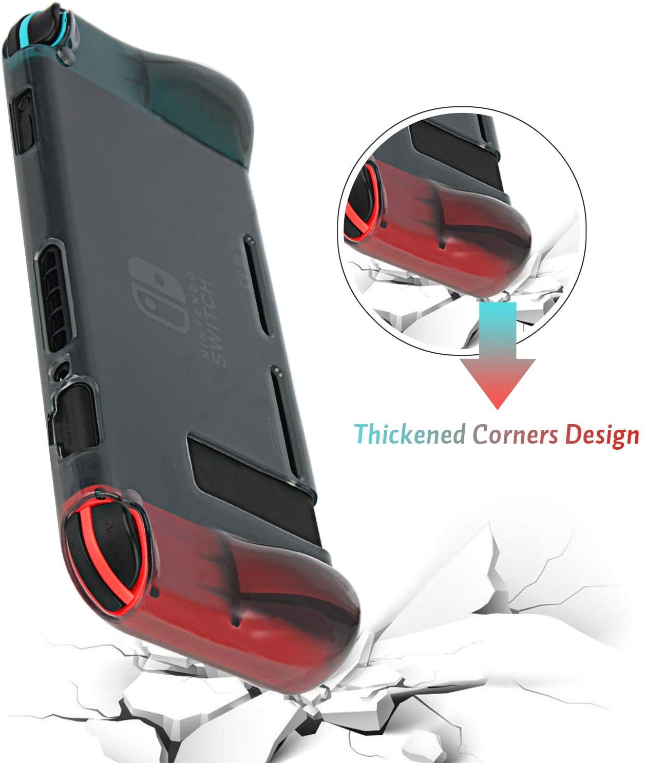 Protective Case Cover for Nintendo Switch Comfortable Soft TPU Grip Case and Ergonomic Anti-Scratch Shock-Absorption Cover for Nintendo Switch 2017 with 8 Thumb Grips Caps