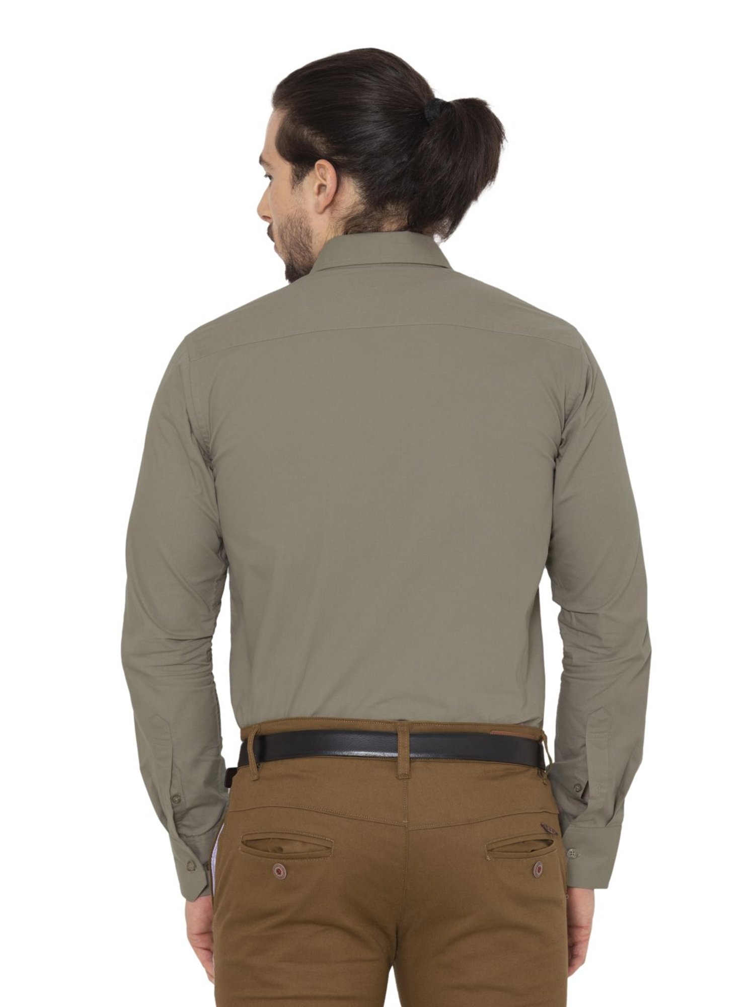 Allen Cooper Grey Cotton Regular Fit Shirts