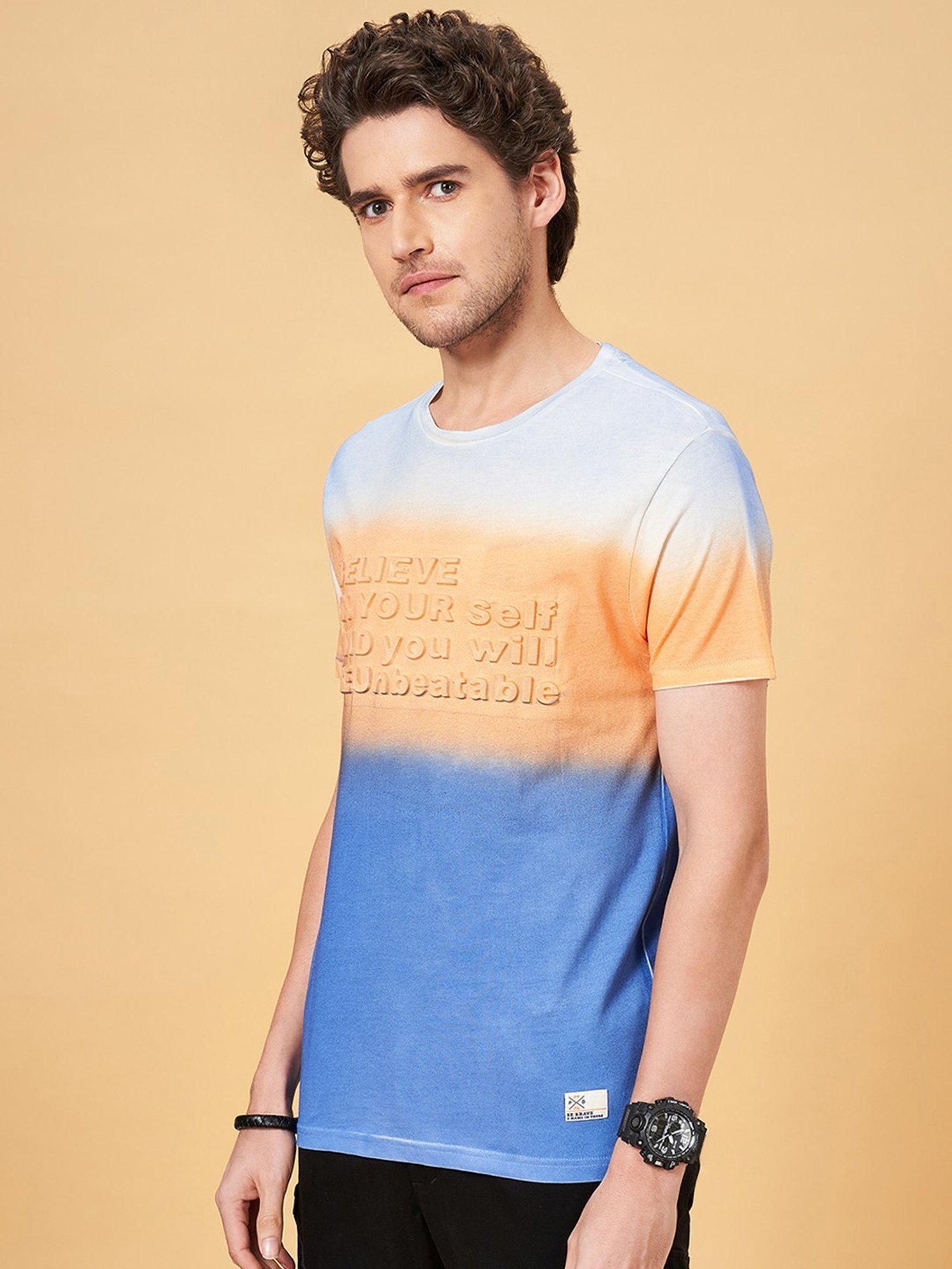 People by Pantaloons Blue Quartz Cotton Slim Fit Printed T-Shirt