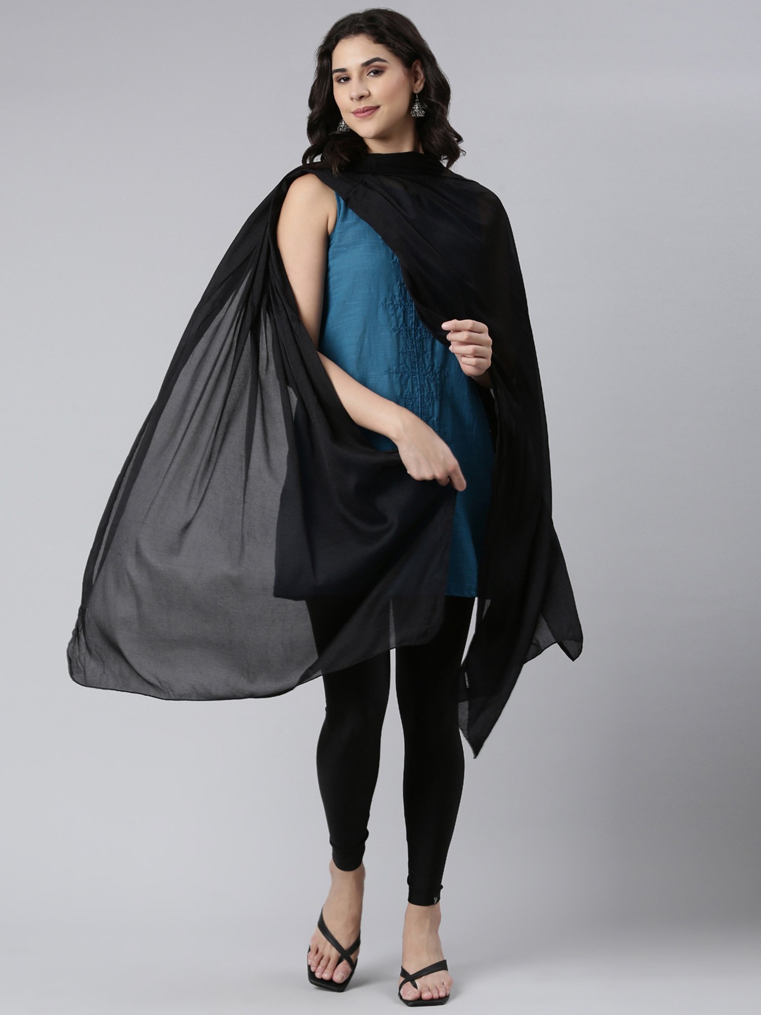 TWIN BIRDS Black & Navy Plain Dupatta - Pack Of 2