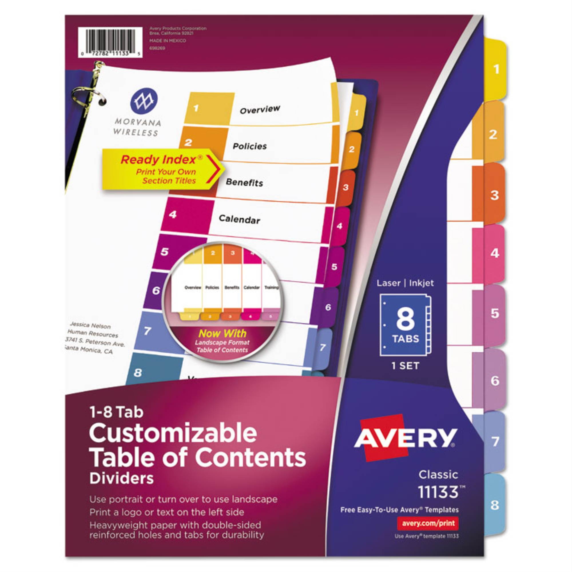 Avery Customizable Table of Contents Ready Index Multicolor Dividers with Printable Section Titles ,INDEX,BNDR,LTR,8/ST,AST