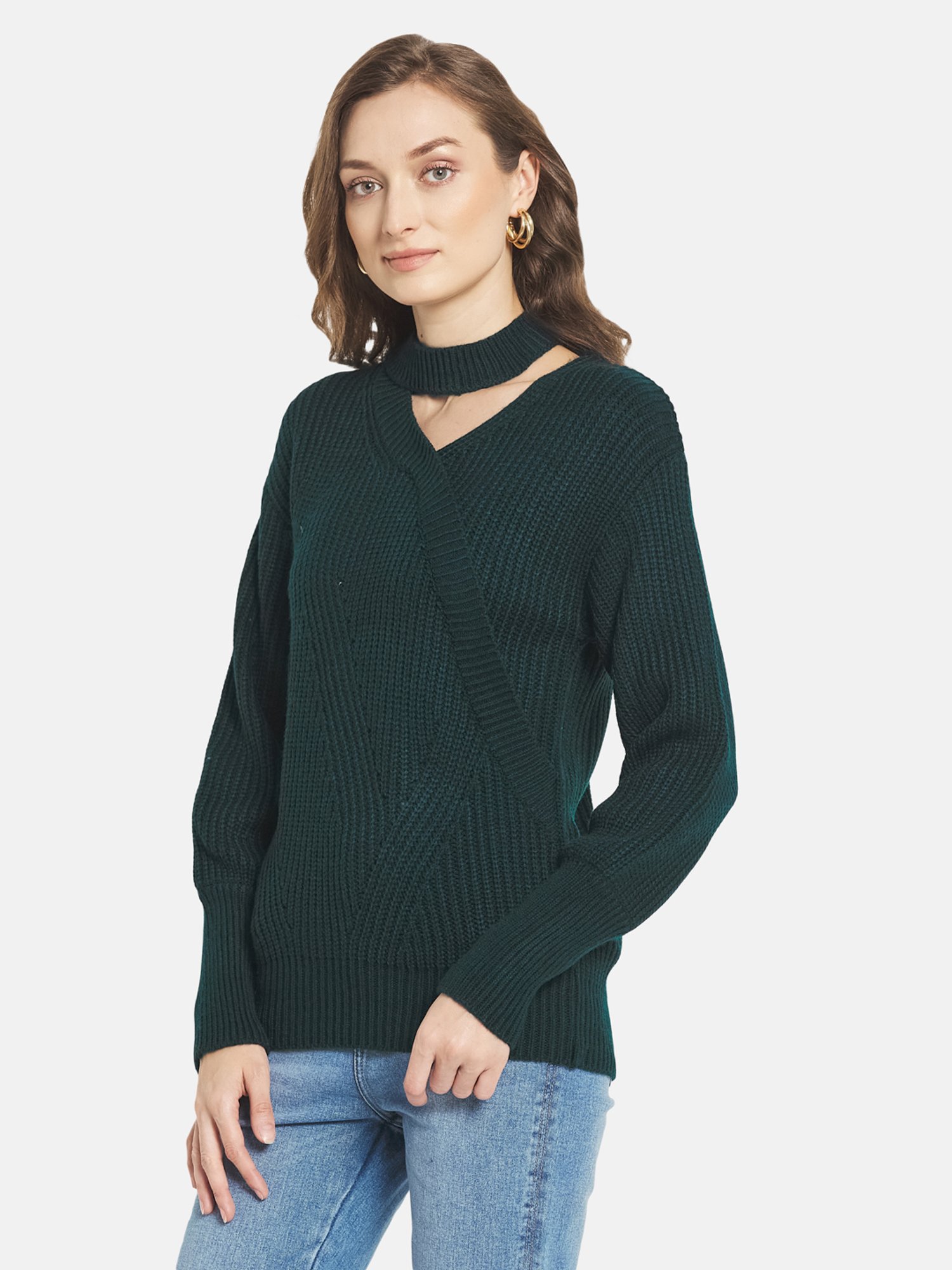 METTLE Green V Neck Pullover