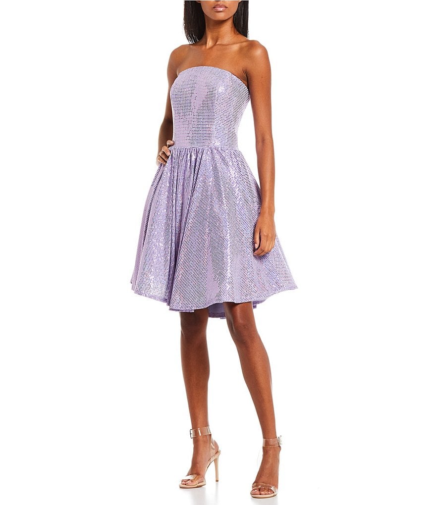 Sequin Hearts Y-Neck Pleated Satin Long Dress