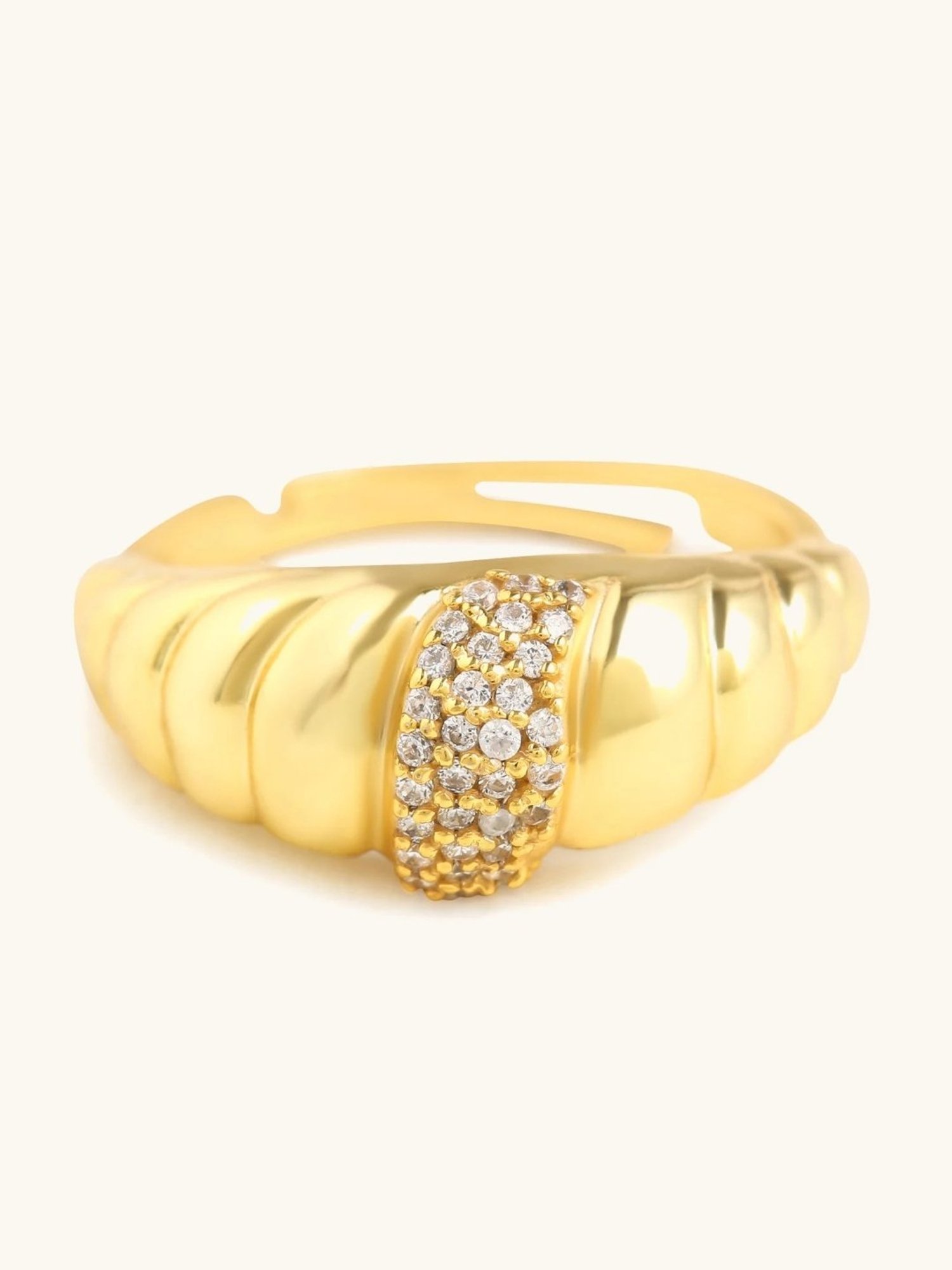 Mabel 92.5 Sterling Silver 18k Gold-Plated Studded Croissant Adjustable Ring