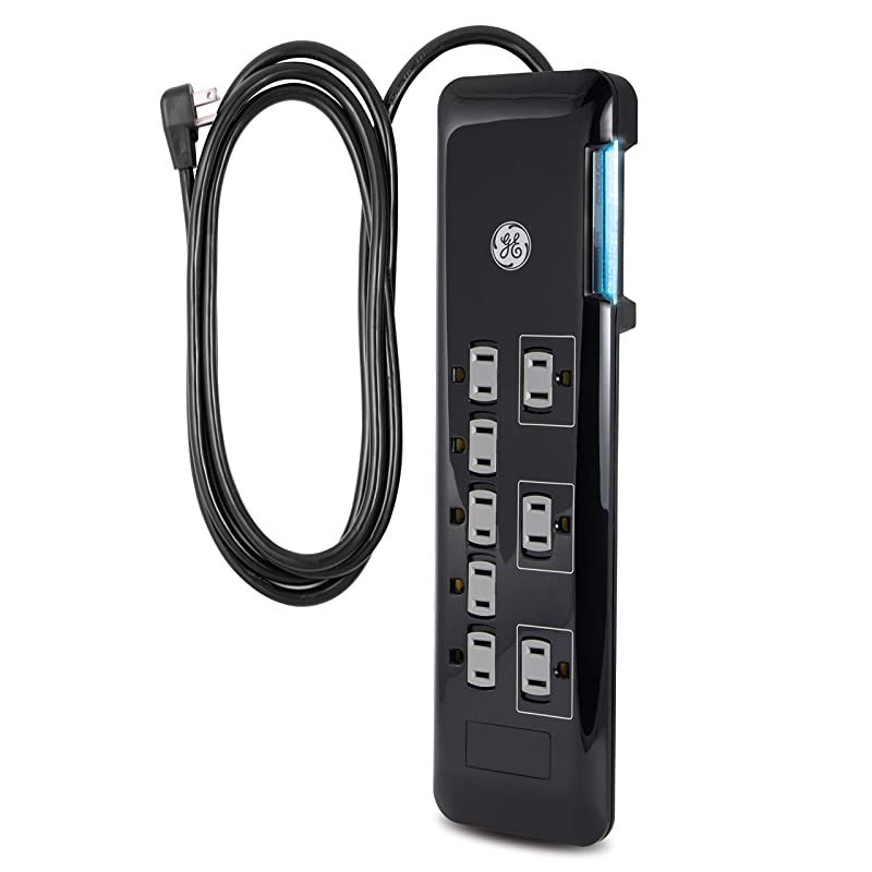Sur Protector 8 Outlet Power Strip ExtraLong 8ft Power Cord Flat Plug Power Filter Circuit Breaker 2160 Joules Warranty Black 37870