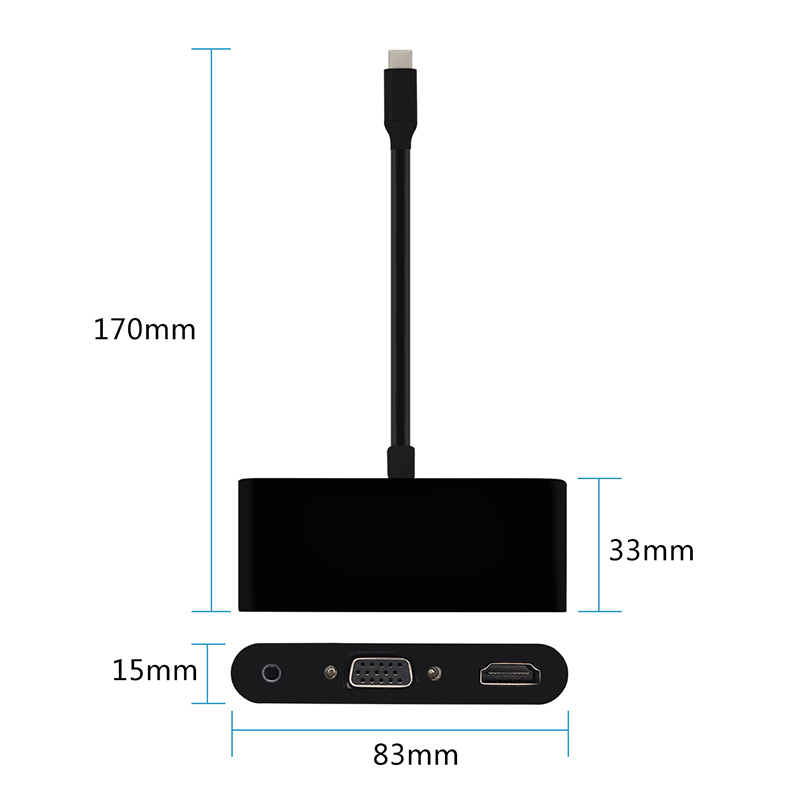 3 in 1 USB-C Hub Type C to 4K 1080p HDMI USB3.0 VGA 3.5mm Audio Adapter For Macbook laptop headphone adaptador usb dock cable