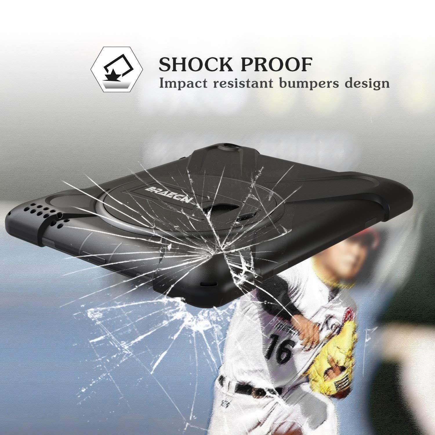 iPad 2 Case for Kids, iPad 2 3 4 Case, BRAECN[360 Degree Rotation Handle Grip] Three Layer Heavy Duty Shockproof Protective Case for iPad A1395 A1396 A1397 A1403 A1416 A1430 A1458 A1459 A1460 Black