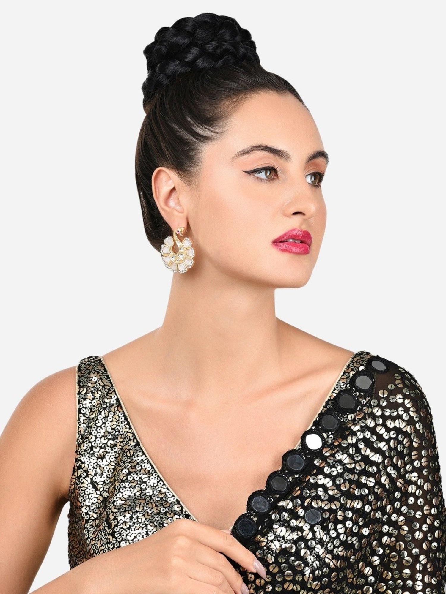 Zaveri Pearls Gold Tone Peacock Inspired Dazzling Austrian Diamond Stud Earrings-ZPFK15888