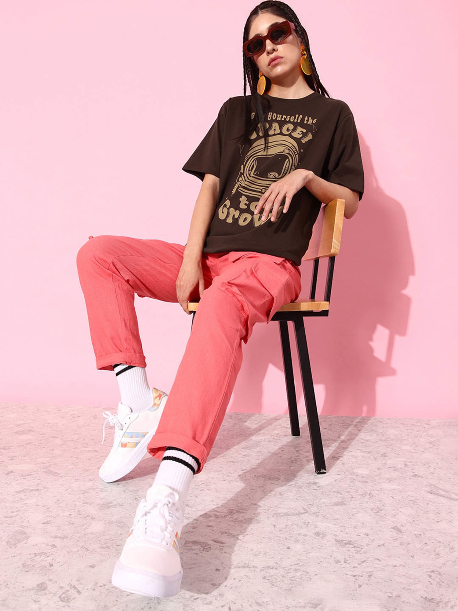 Dillinger Chocolate Brown Cotton Graphic Print Oversized T-Shirt