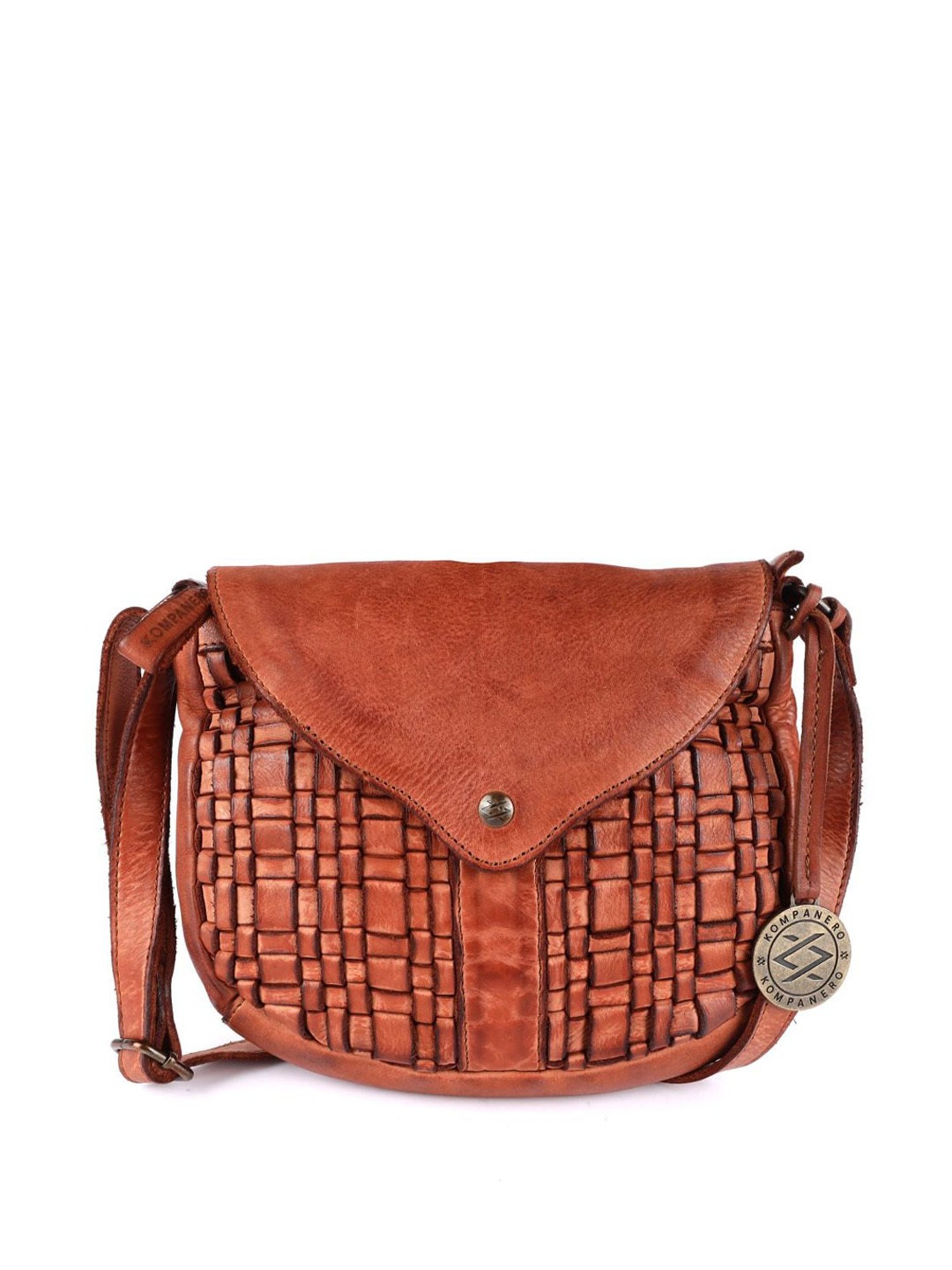 KOMPANERO Mia Cognac Leather Textured Sling Handbag