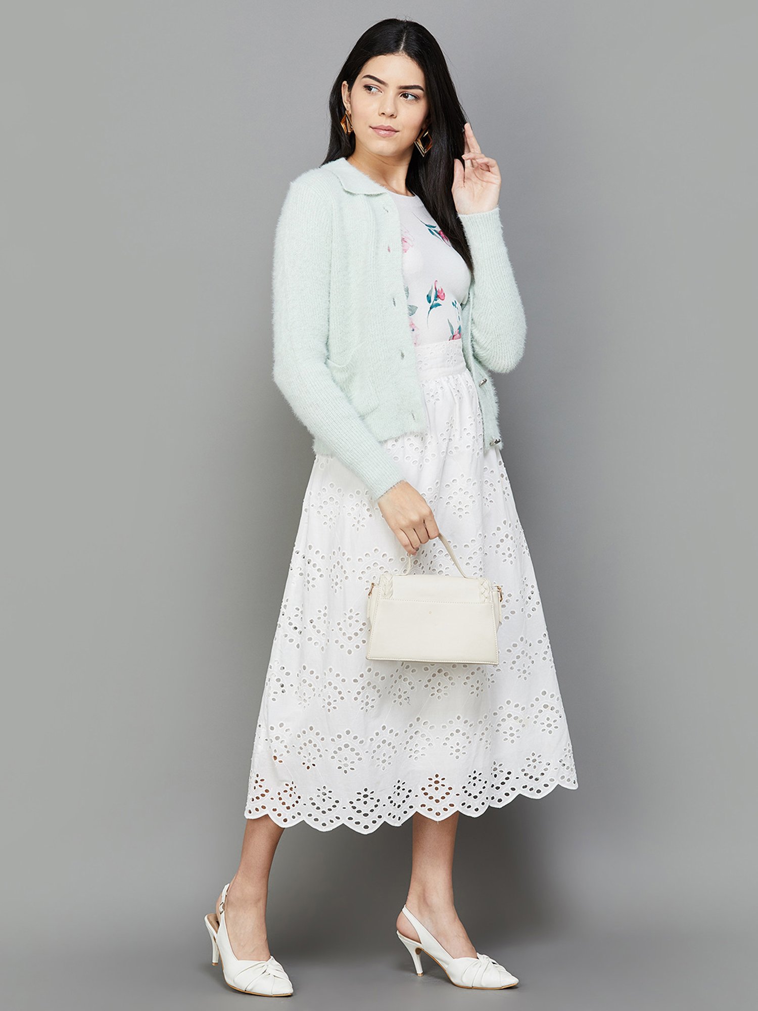 Code by Lifestyle Green Self Pattern Cardigan