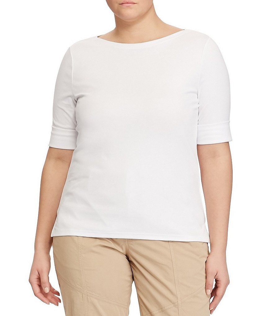 Lauren Ralph Lauren Plus Size Elbow Short Elbow Sleeve Jewel Neck Judy Top