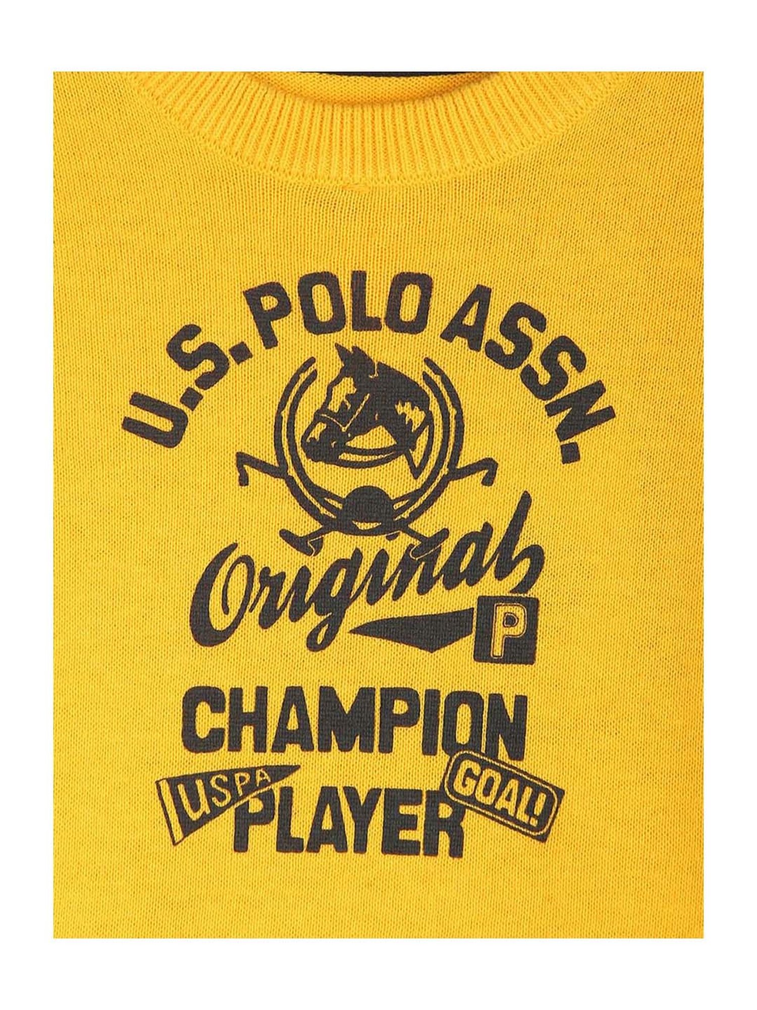 U.S. Polo Assn. Kids Yellow Cotton Printed Full Sleeves Sweater