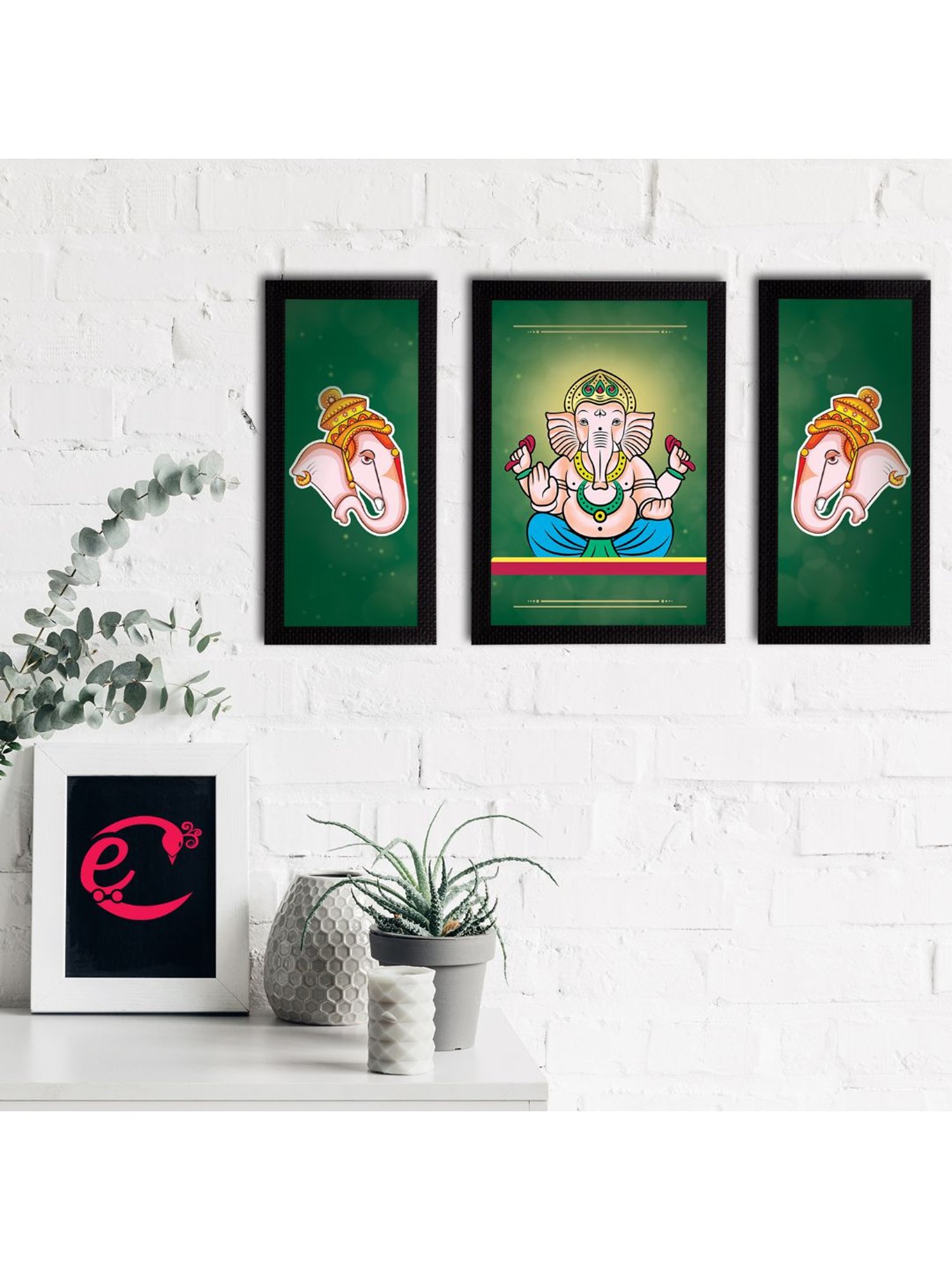 eCraftIndia Set of 3 Lord Ganesha Satin Matt Texture UV Art Painting