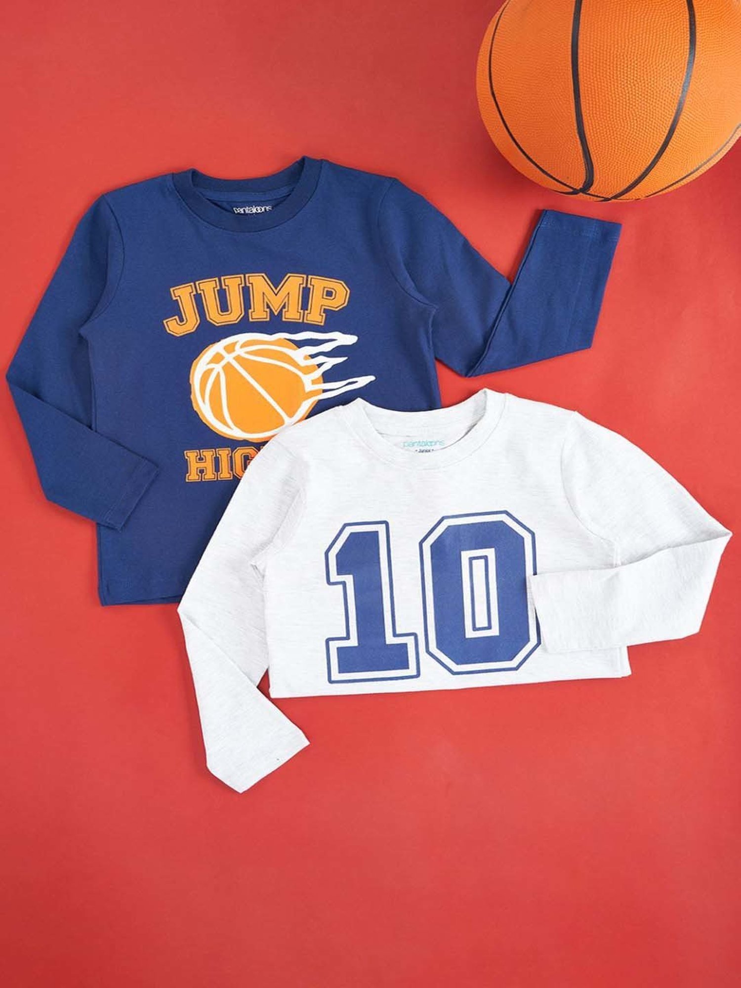 Pantaloons Baby Kids Blue & White Cotton Printed Full Sleeves T-Shirt