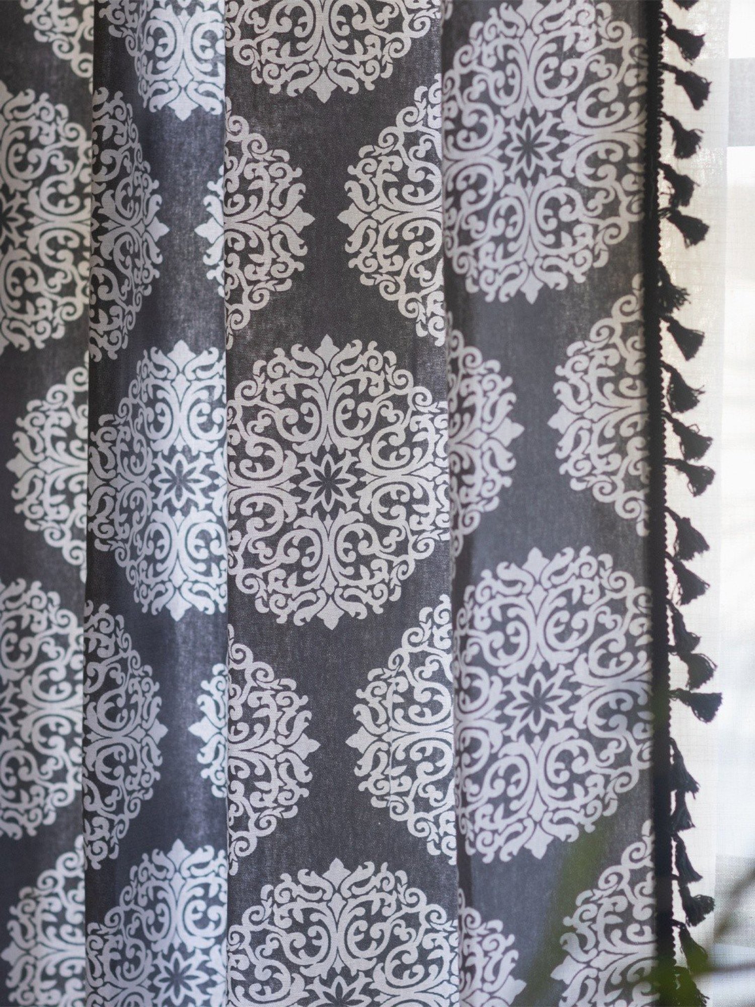 Urban Space Block Print Black & White Cotton 5 ft Boho Window Curtain