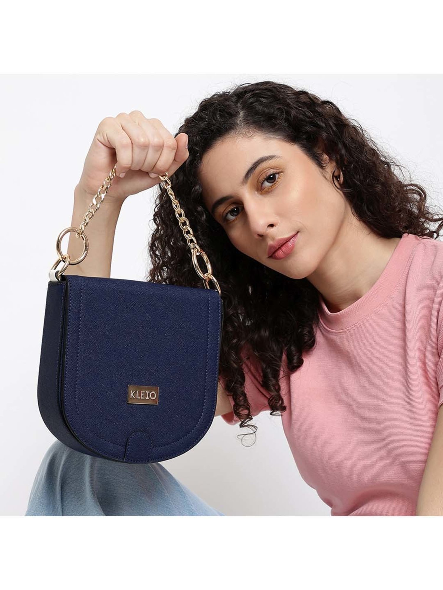 KLEIO Blue Solid Small Sling Handbag