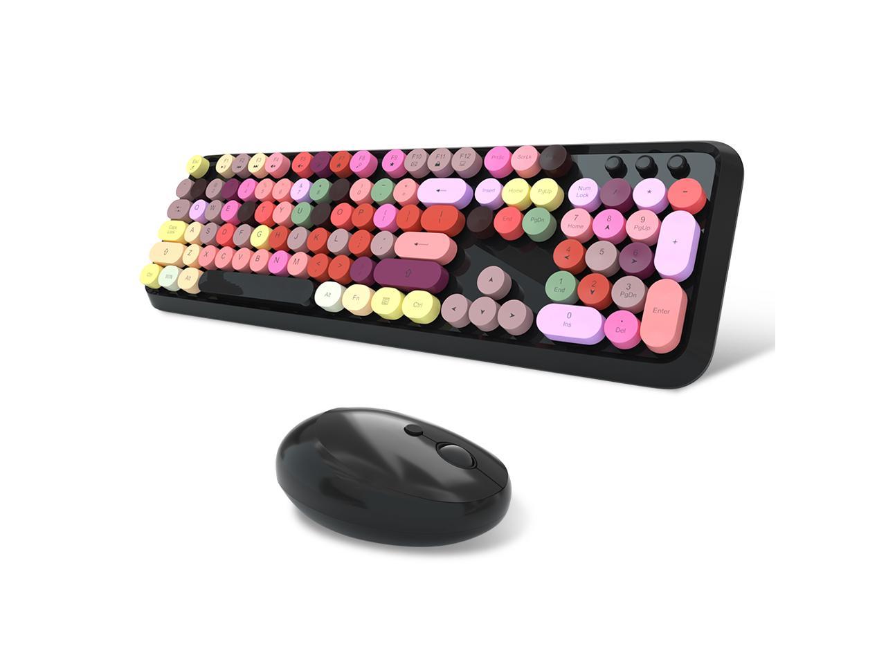 Wireless Keyboard and Mouse Combo, 2.4G Cute Round Mute Keyboard Mouse Set for Laptop, Computer, Mac (Mixed Color)