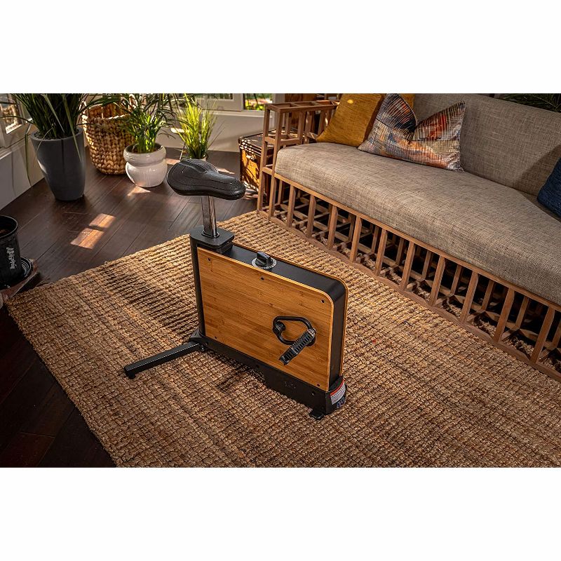 Mindful Living Portable Compact Home Office Under Desk Exercise Bike with 6 Resistance Settings and Flywheel, Natural Wood with Black Accents