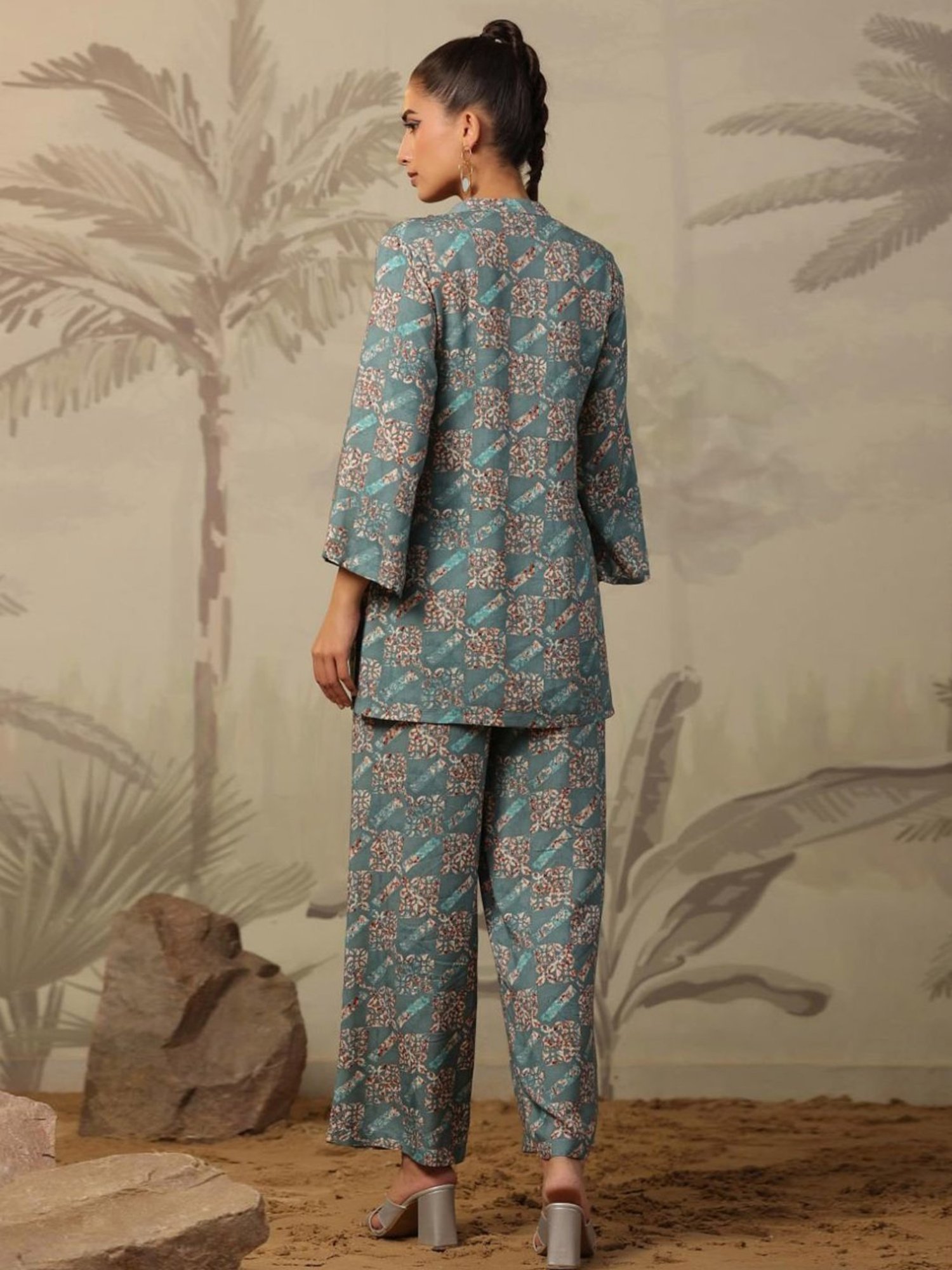 Artagai Midnight Navy Elevated Basics Co-Ord Set With Notch Collar Top And Straight Pants